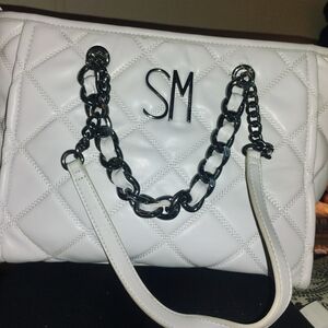 Steve Madden Gray Shoulder Bag with Quilted Texture and Bold Chain Handle